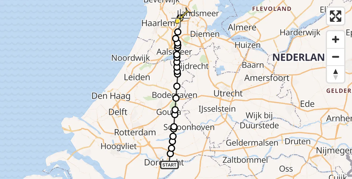 Routekaart van de vlucht: Lifeliner 1 naar Amsterdam Heliport