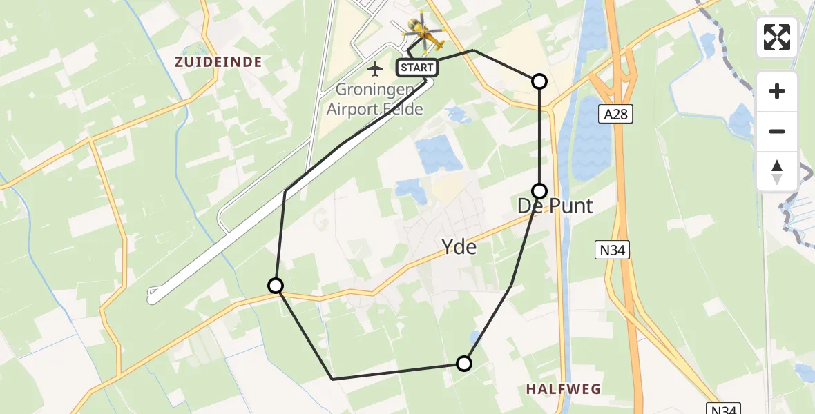 Vluchtroute Traumahelikopter Groningen Airport Eelde - Groningen Airport Eelde, 16 mei 2022, 07:13
