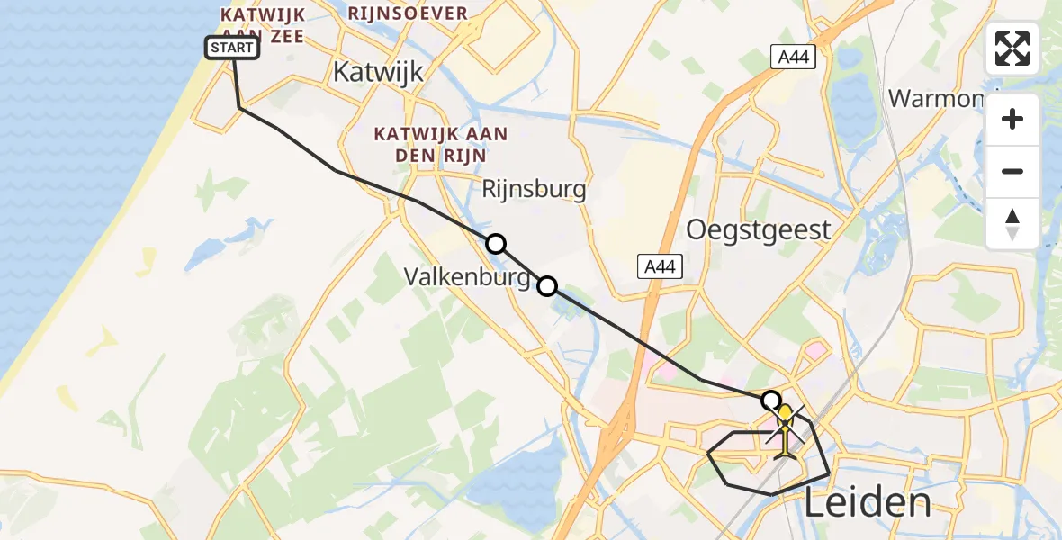 Routekaart van de vlucht: Lifeliner 2 naar Leiden