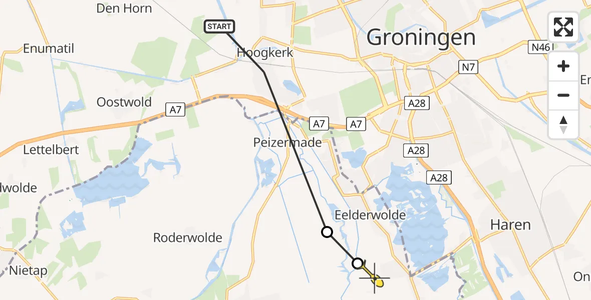 Routekaart van de vlucht: Ambulanceheli naar Paterswolde