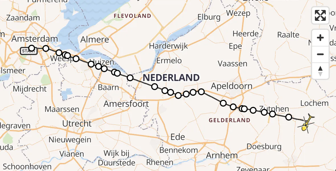 Routekaart van de vlucht: Lifeliner 1 naar Vorden