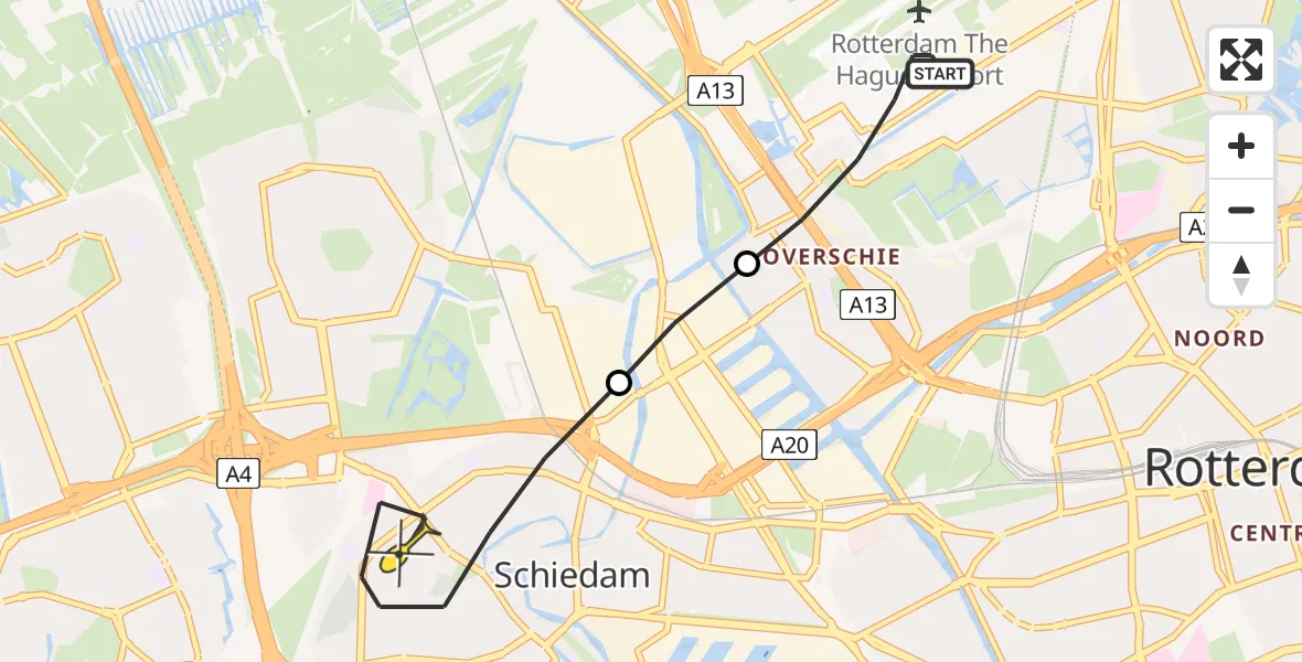 Routekaart van de vlucht: Lifeliner 2 naar Schiedam