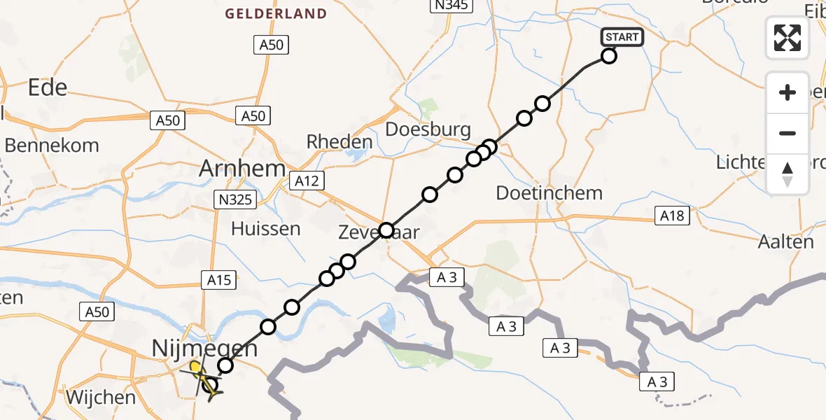 Routekaart van de vlucht: Lifeliner 1 naar Radboud Universitair Medisch Centrum