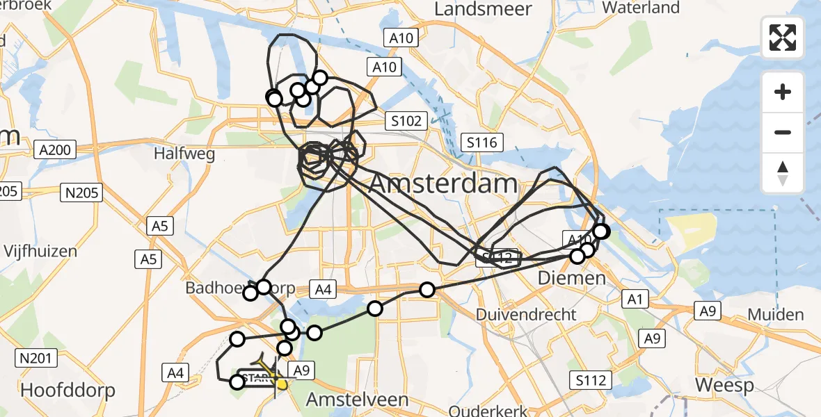 Routekaart van de vlucht: Politieheli naar Schiphol