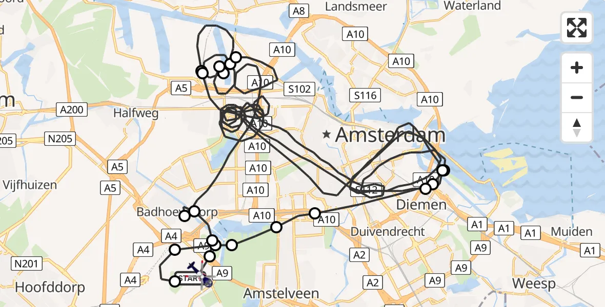 Vluchtroute Politiehelikopter van Schiphol naar Schiphol