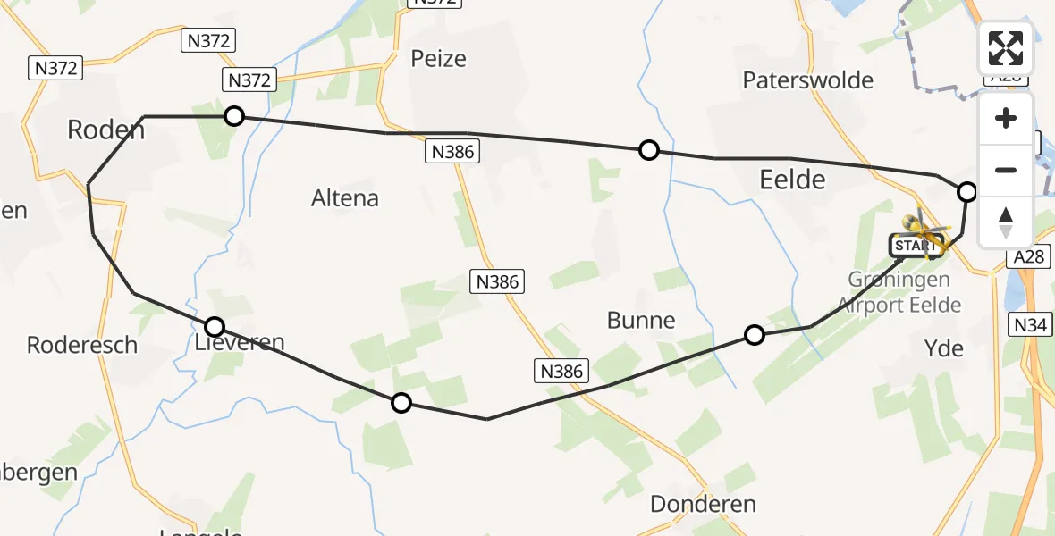 Vluchtroute Traumahelikopter Groningen Airport Eelde - Groningen Airport Eelde, 16 mei 2022, 09:51