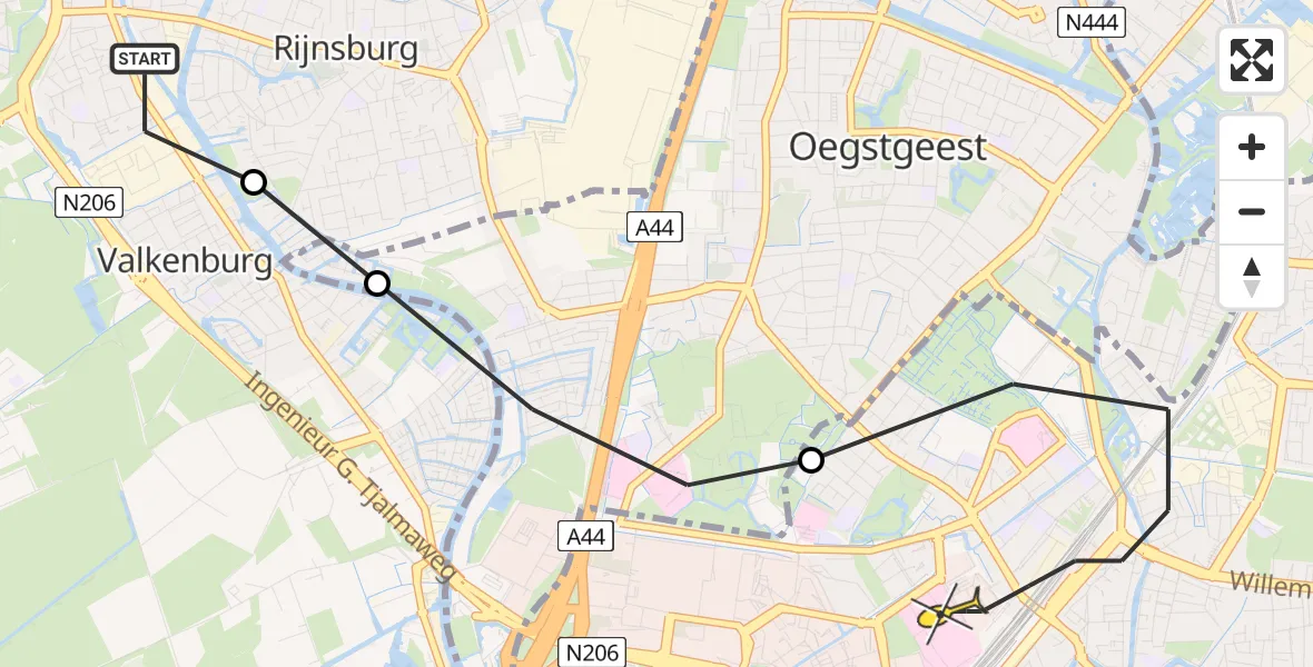 Routekaart van de vlucht: Lifeliner 3 naar Leiden