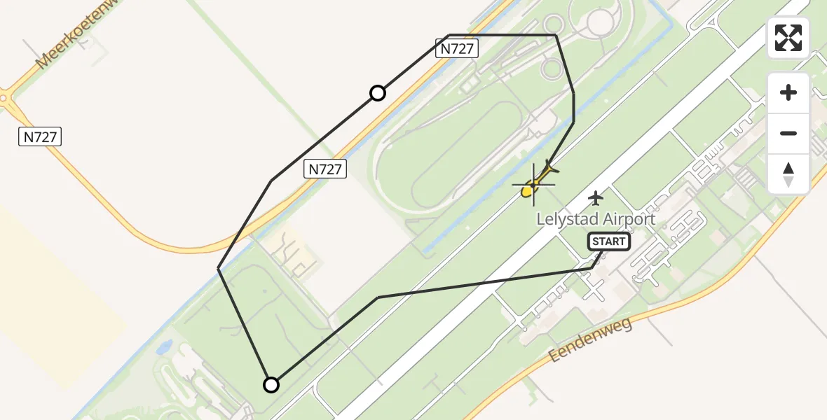 Vluchtroute Traumahelikopter van Lelystad Airport naar Lelystad Airport