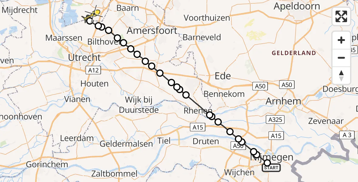 Routekaart van de vlucht: Lifeliner 1 naar Vliegveld Hilversum