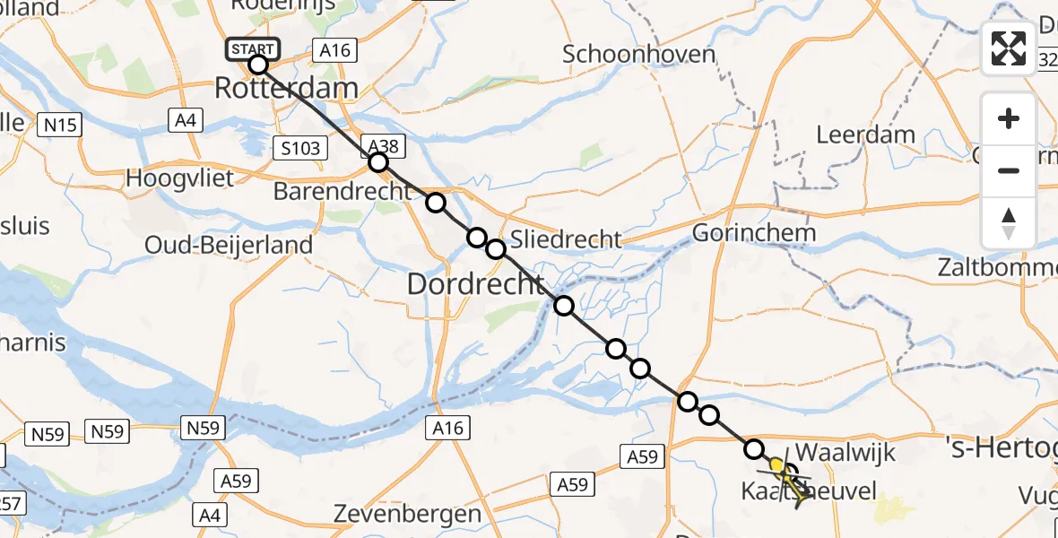 Routekaart van de vlucht: Lifeliner 2 naar Kaatsheuvel