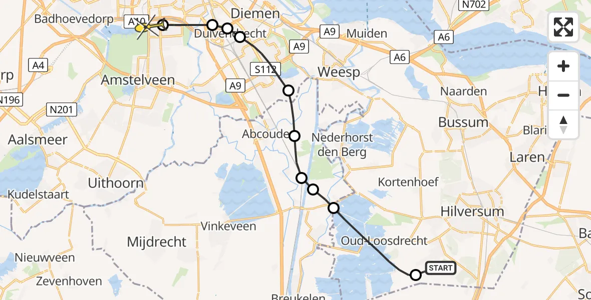 Routekaart van de vlucht: Lifeliner 1 naar VU Medisch Centrum Amsterdam