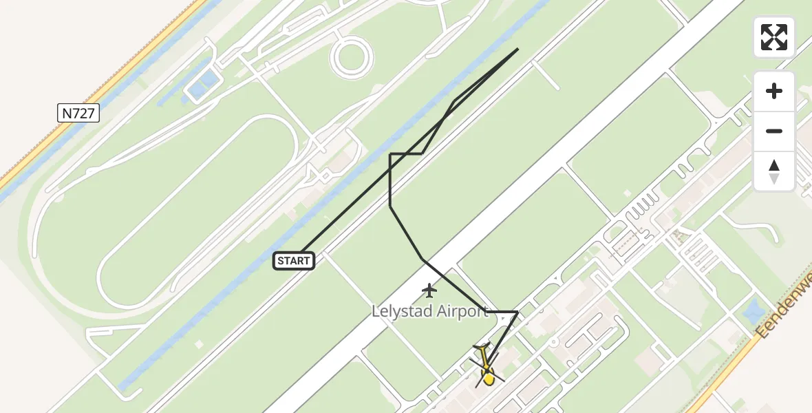 Vluchtroute Traumahelikopter van Lelystad Airport naar Lelystad Airport