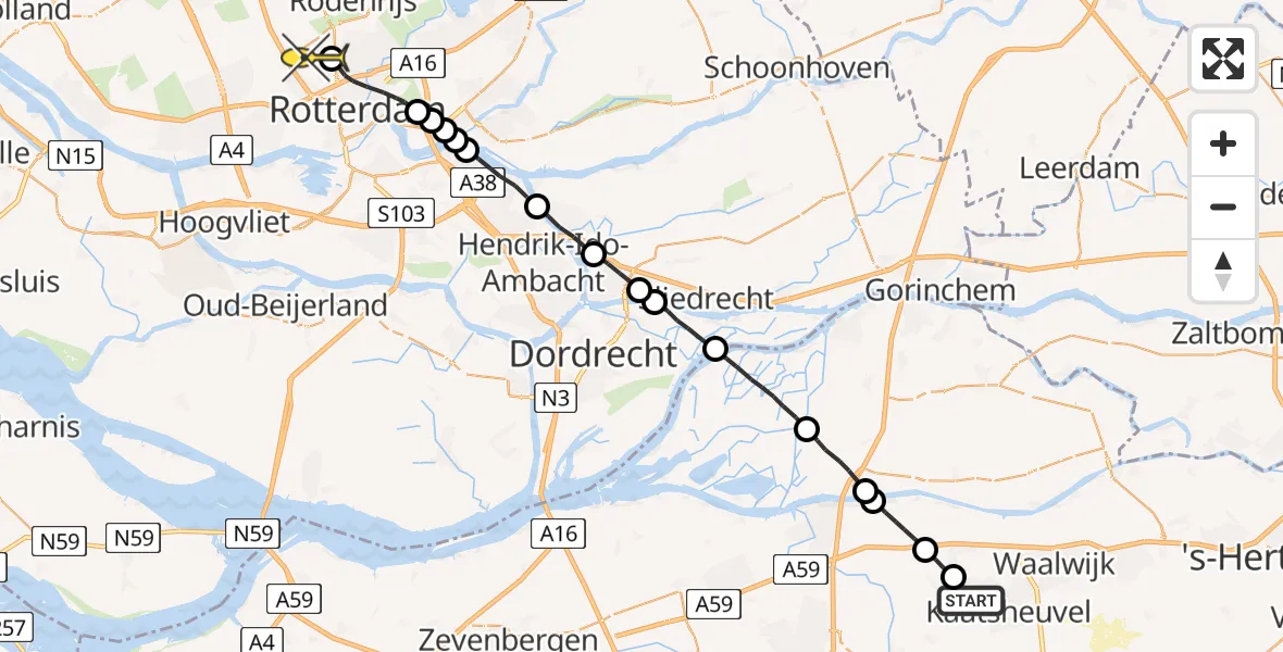 Routekaart van de vlucht: Lifeliner 2 naar Rotterdam The Hague Airport