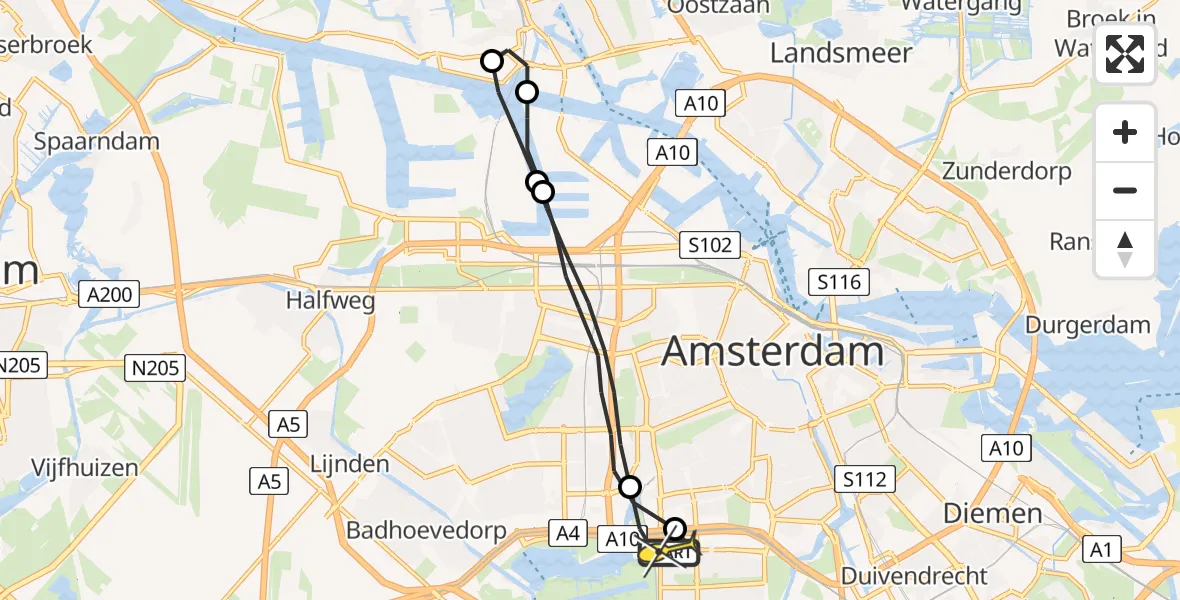 Routekaart van de vlucht: Lifeliner 1 naar VU Medisch Centrum Amsterdam
