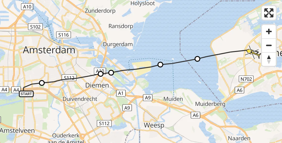 Routekaart van de vlucht: Lifeliner 1 naar Almere