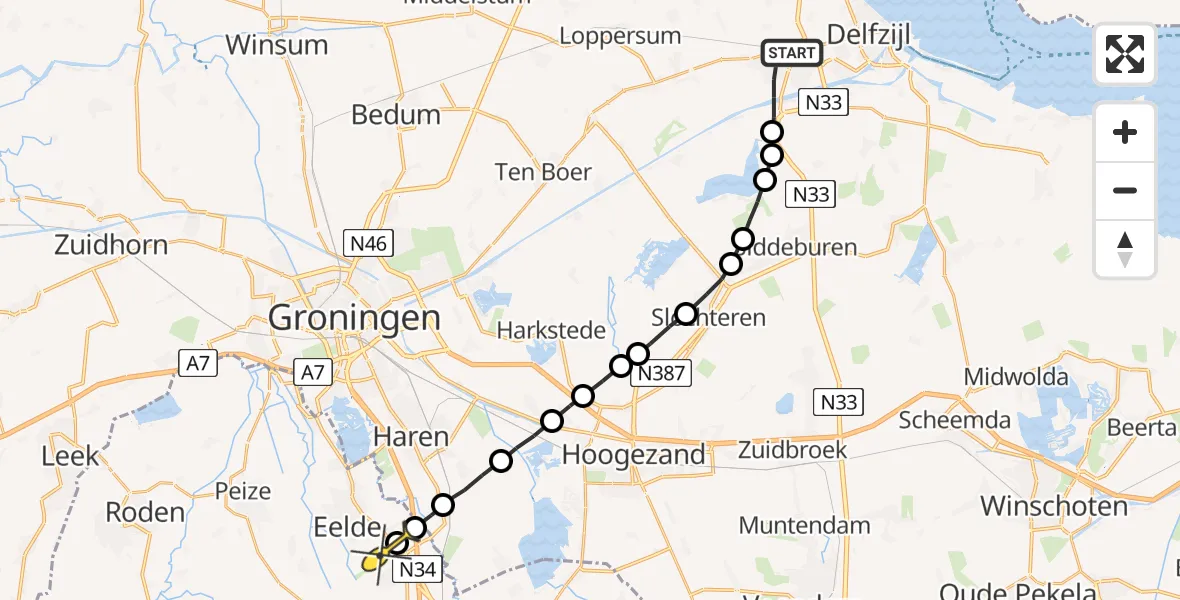 Routekaart van de vlucht: Lifeliner 4 naar Groningen Airport Eelde