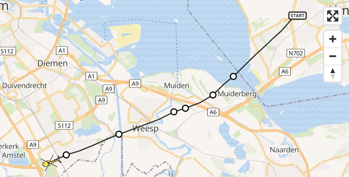 Routekaart van de vlucht: Lifeliner 1 naar Academisch Medisch Centrum (AMC)