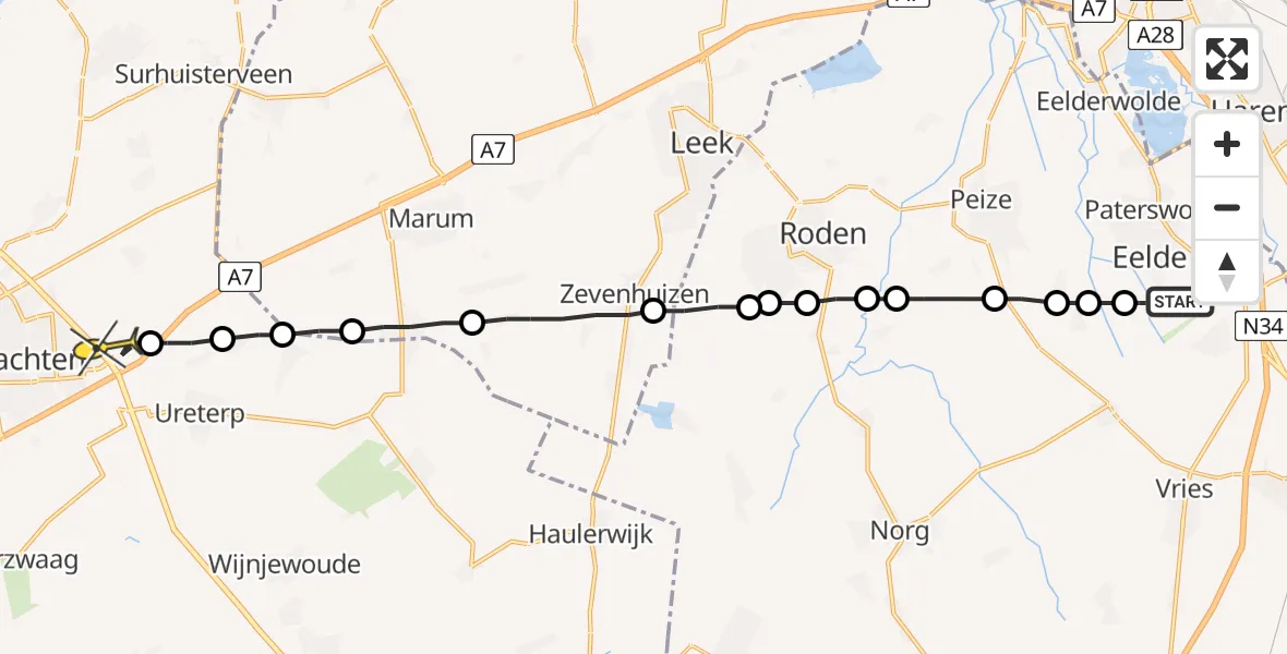 Routekaart van de vlucht: Lifeliner 4 naar Vliegveld Drachten