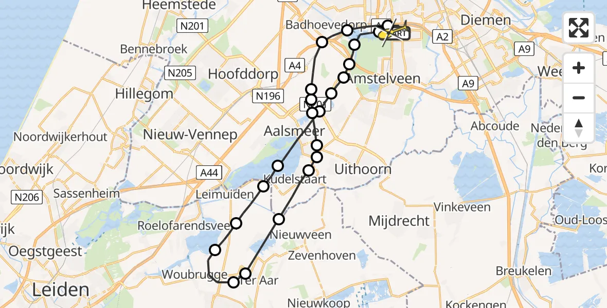 Routekaart van de vlucht: Lifeliner 1 naar VU Medisch Centrum Amsterdam