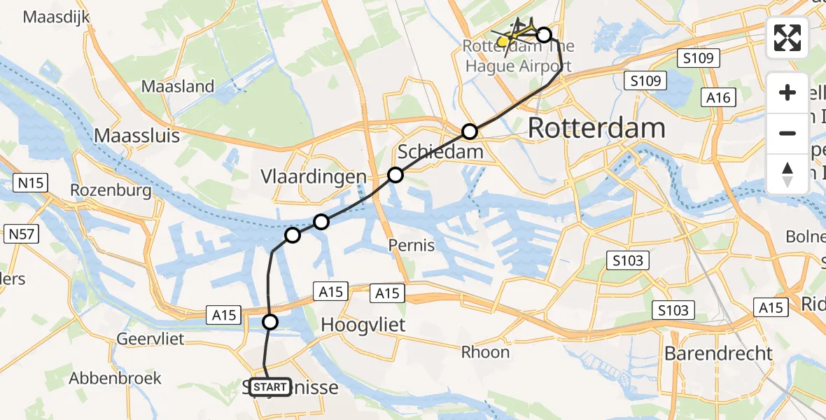 Routekaart van de vlucht: Lifeliner 2 naar Rotterdam The Hague Airport