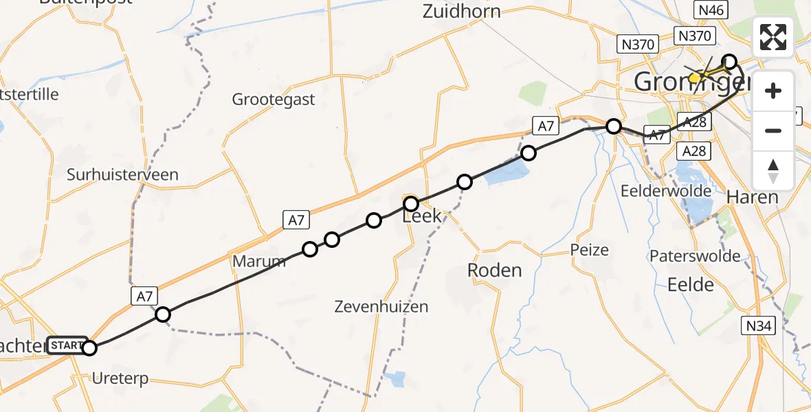 Routekaart van de vlucht: Lifeliner 4 naar Universitair Medisch Centrum Groningen