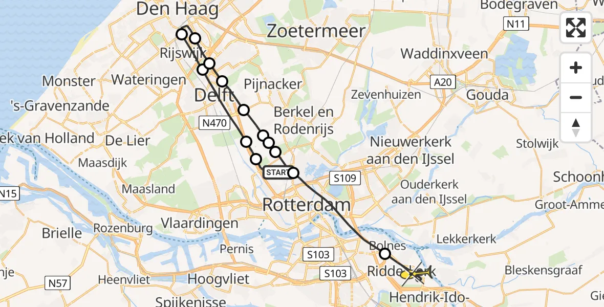 Routekaart van de vlucht: Lifeliner 2 naar Ridderkerk