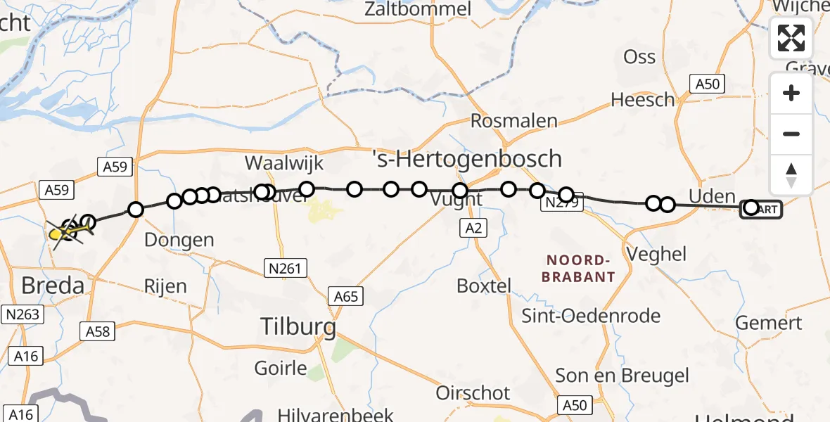 Routekaart van de vlucht: Lifeliner 3 naar Teteringen