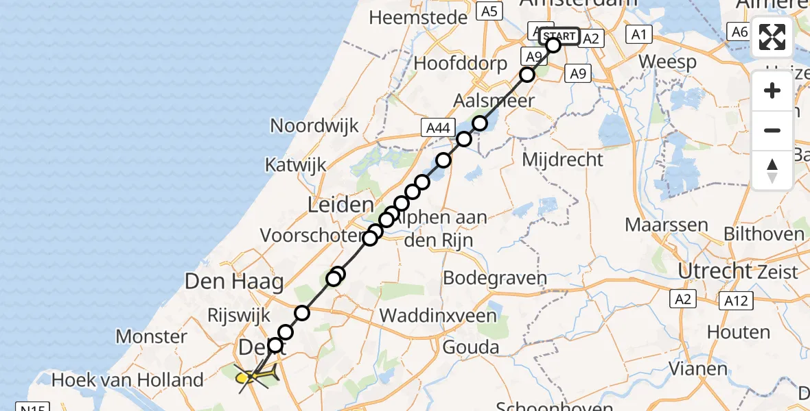 Routekaart van de vlucht: Lifeliner 1 naar Delft