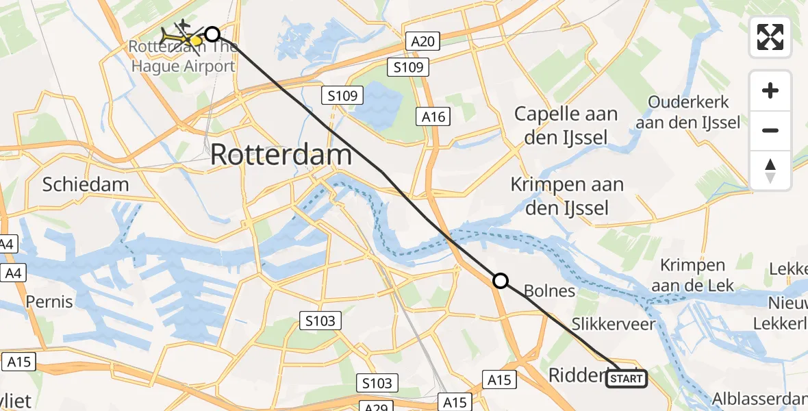 Routekaart van de vlucht: Lifeliner 2 naar Rotterdam The Hague Airport