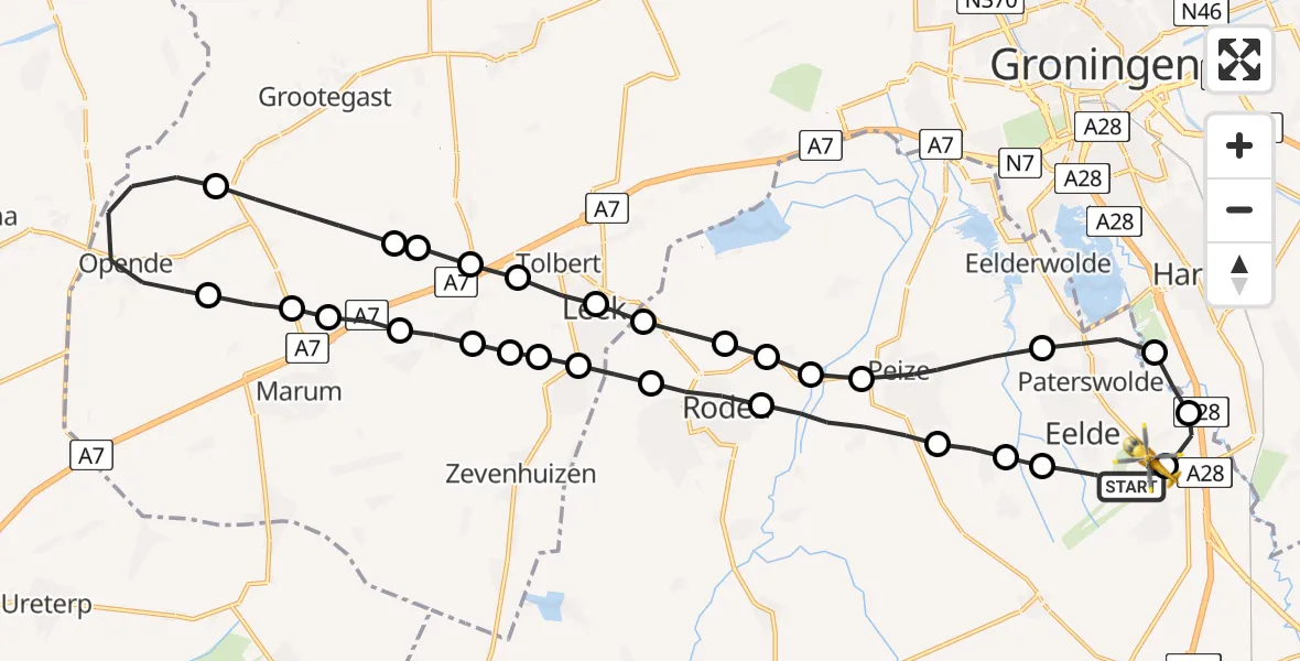 Vluchtroute Traumahelikopter Groningen Airport Eelde - Groningen Airport Eelde, 16 mei 2022, 16:35