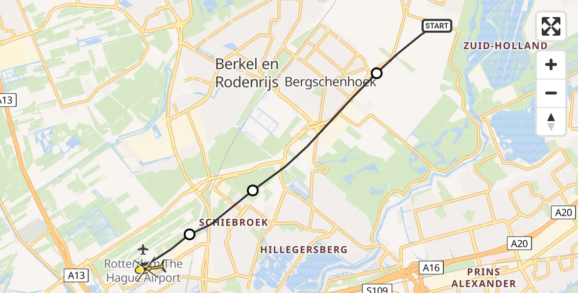 Routekaart van de vlucht: Lifeliner 2 naar Rotterdam The Hague Airport