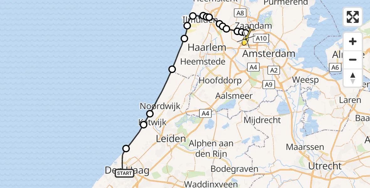 Routekaart van de vlucht: Lifeliner 1 naar Amsterdam Heliport