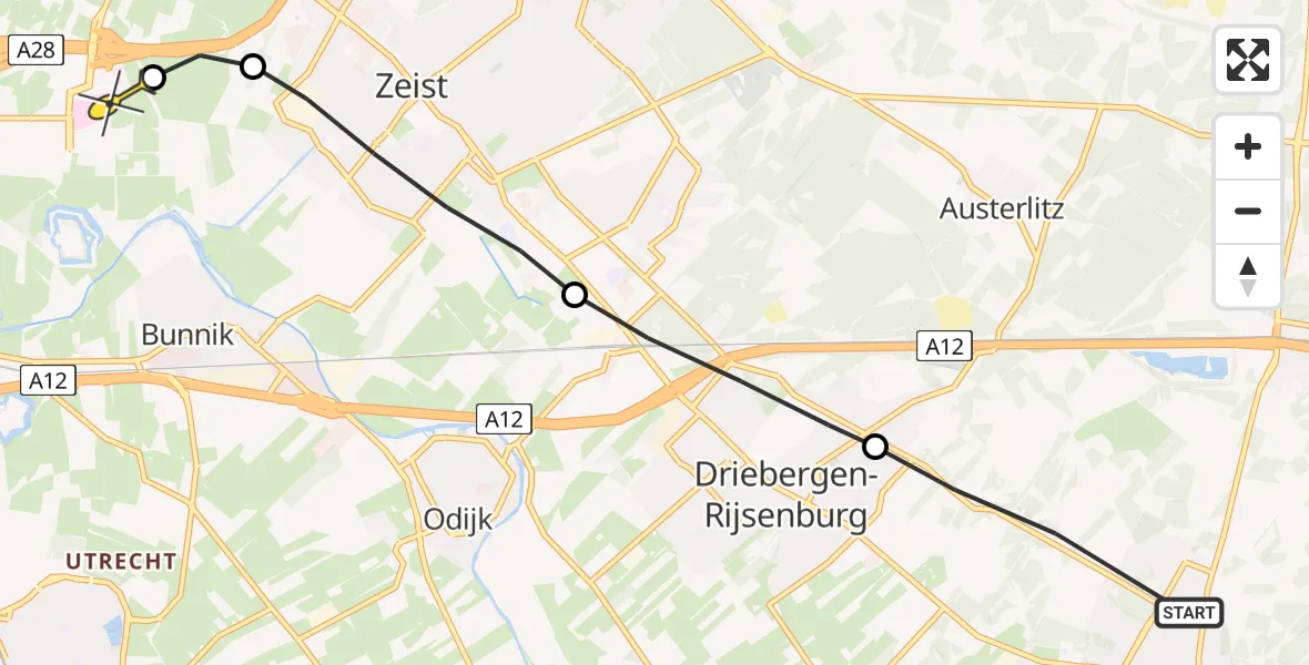 Routekaart van de vlucht: Lifeliner 3 naar Universitair Medisch Centrum Utrecht