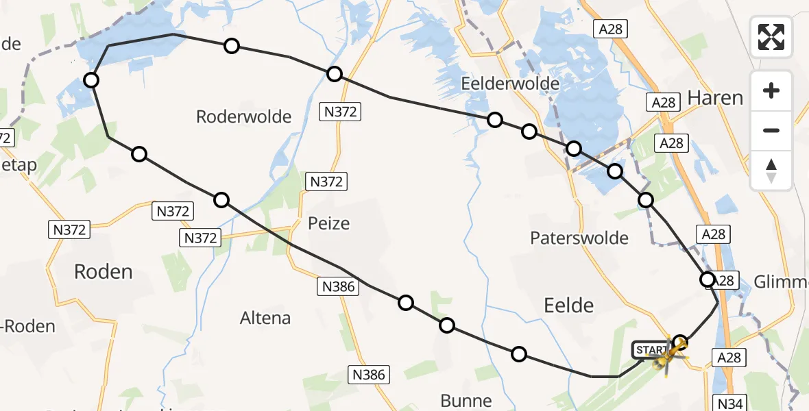 Vluchtroute Traumahelikopter Groningen Airport Eelde - Groningen Airport Eelde, 16 mei 2022, 22:06