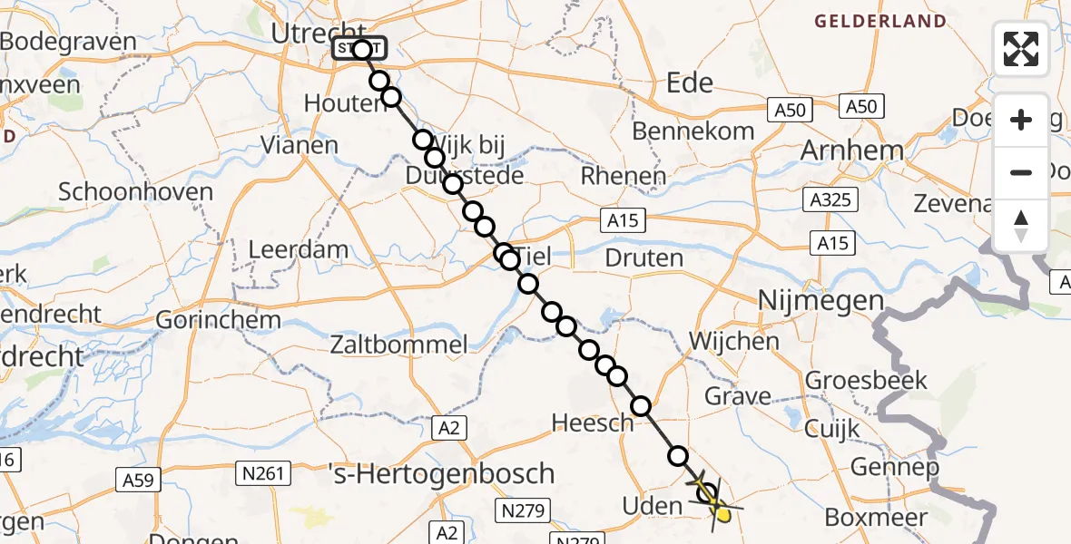 Routekaart van de vlucht: Lifeliner 3 naar Vliegbasis Volkel