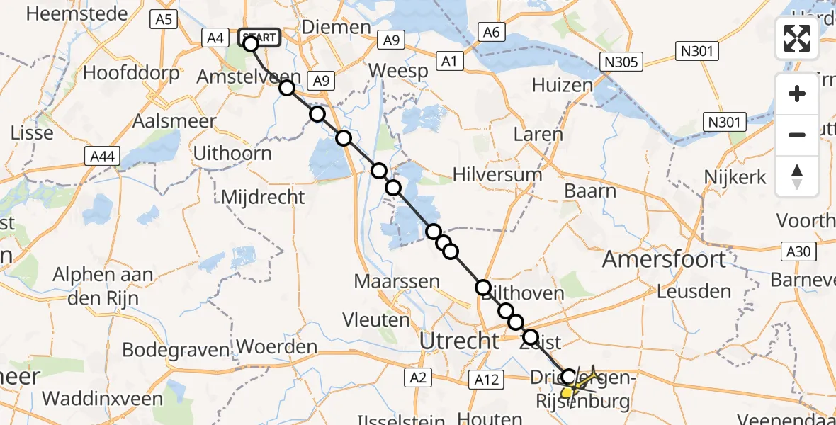 Routekaart van de vlucht: Lifeliner 1 naar Driebergen-Rijsenburg