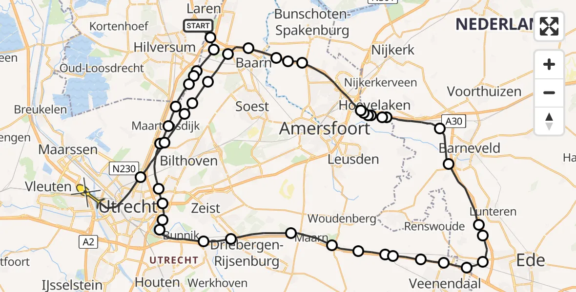 Routekaart van de vlucht: Politiehelikopter naar Utrecht