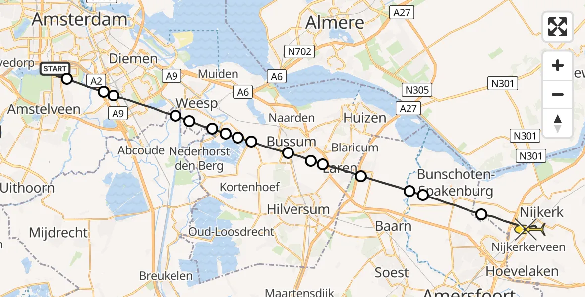 Routekaart van de vlucht: Lifeliner 1 naar Nijkerk