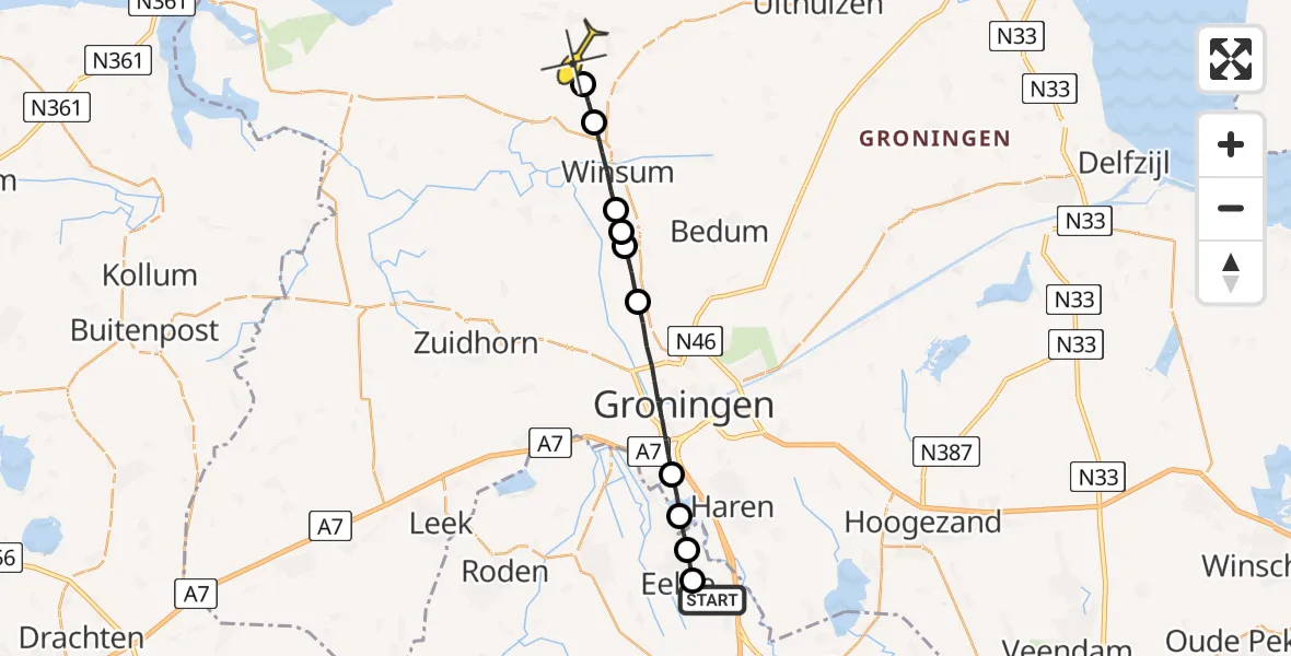 Routekaart van de vlucht: Lifeliner 4 naar Saaxumhuizen