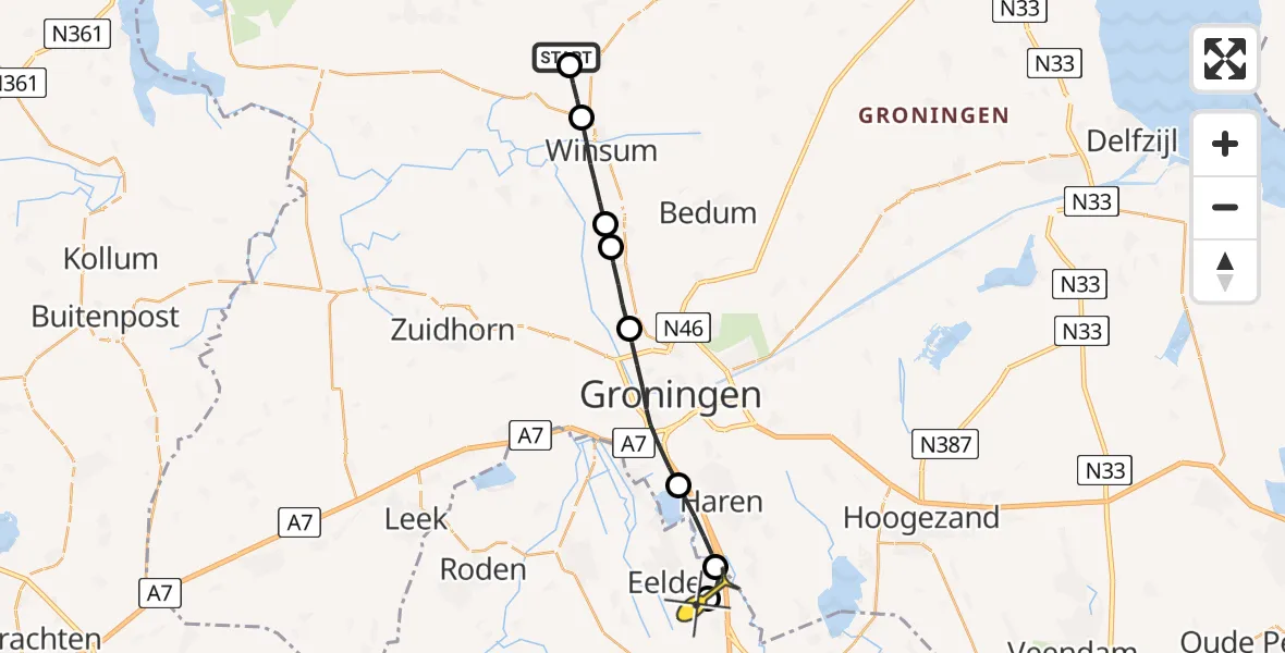 Routekaart van de vlucht: Lifeliner 4 naar Groningen Airport Eelde