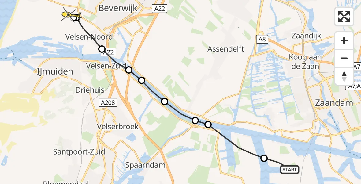 Routekaart van de vlucht: Lifeliner 1 naar Wijk aan Zee