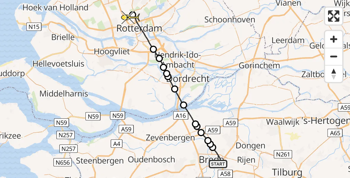 Routekaart van de vlucht: Lifeliner 2 naar Rotterdam The Hague Airport