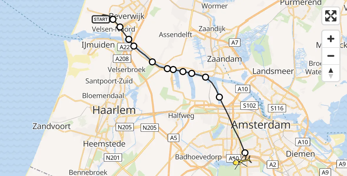 Routekaart van de vlucht: Lifeliner 1 naar VU Medisch Centrum Amsterdam