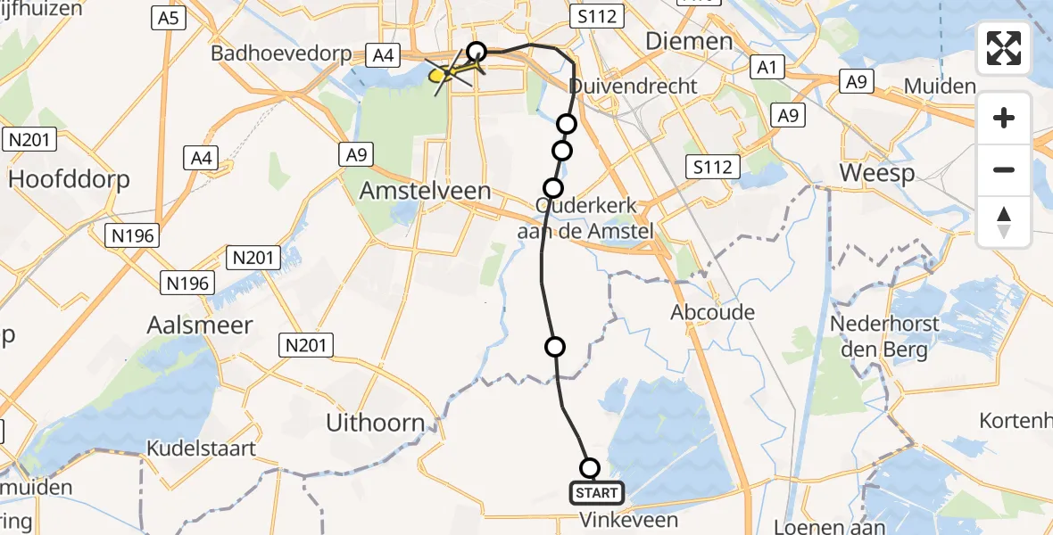 Routekaart van de vlucht: Lifeliner 1 naar VU Medisch Centrum Amsterdam