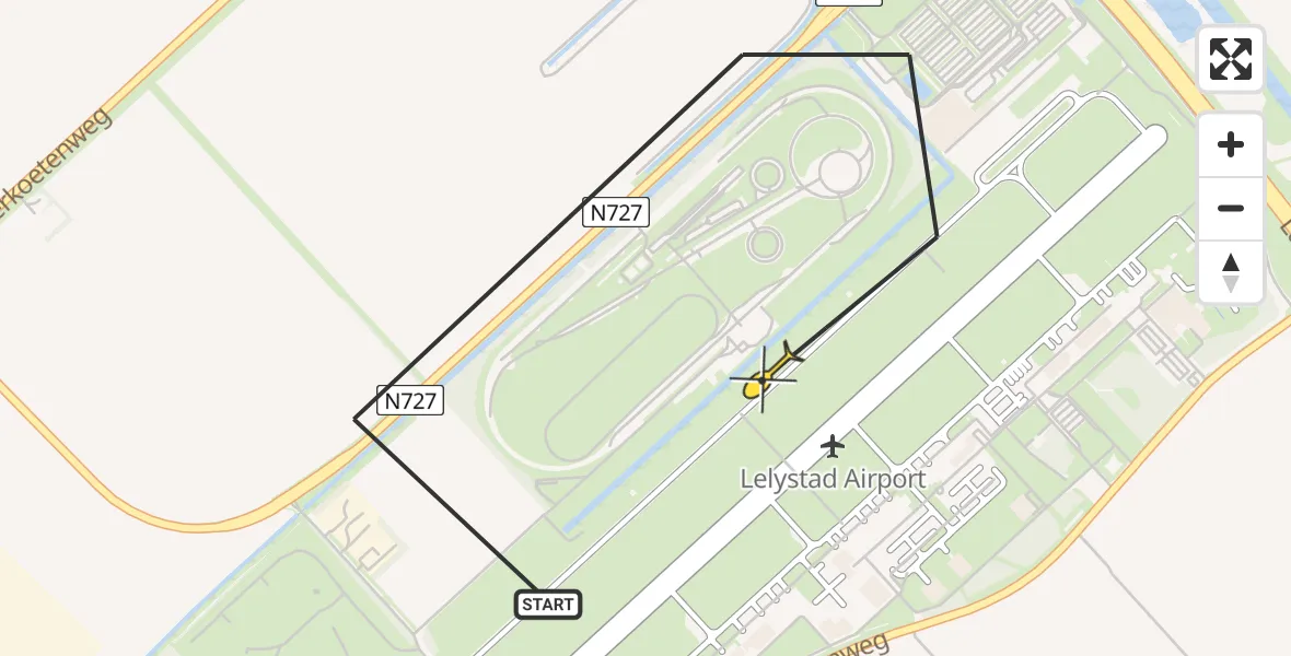 Vluchtroute Traumahelikopter van Lelystad Airport naar Lelystad Airport