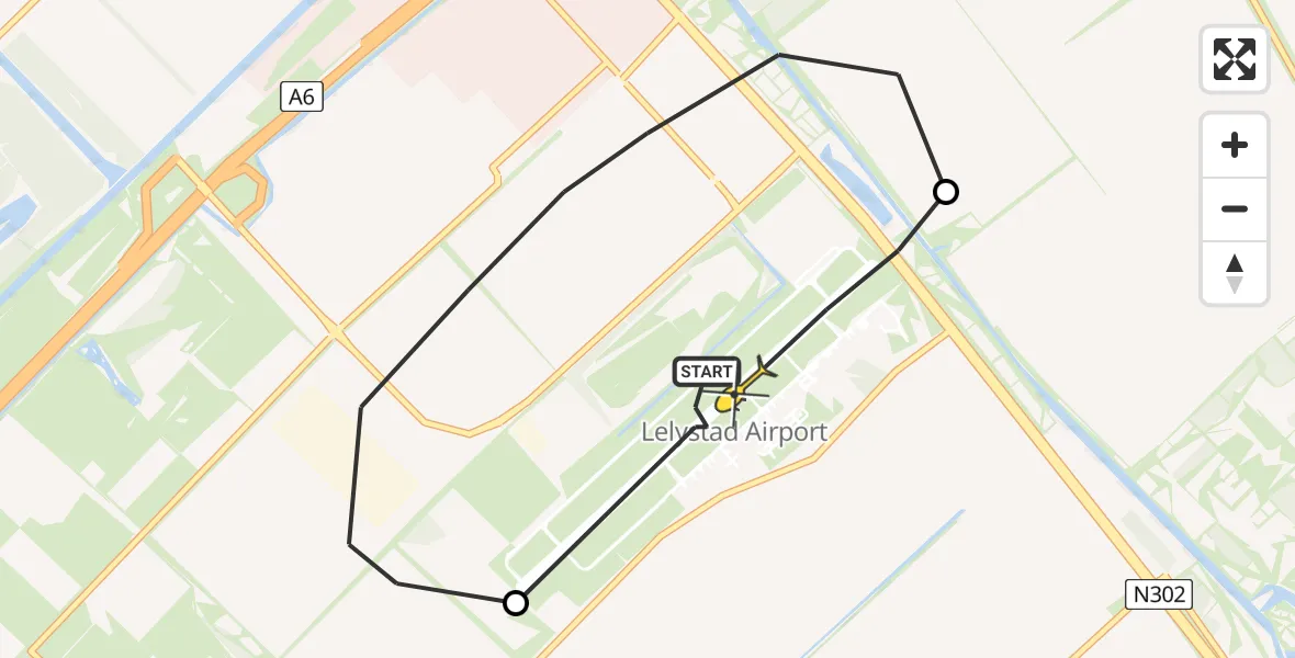 Vluchtroute Traumahelikopter van Lelystad Airport naar Lelystad Airport