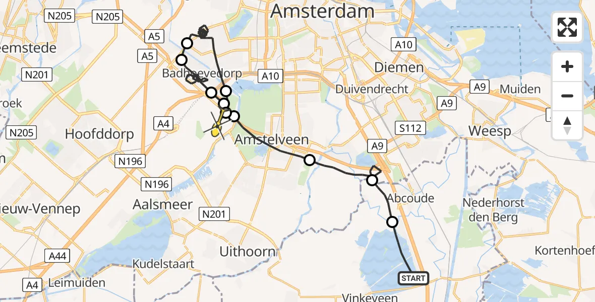 Routekaart van de vlucht: Politieheli naar Schiphol