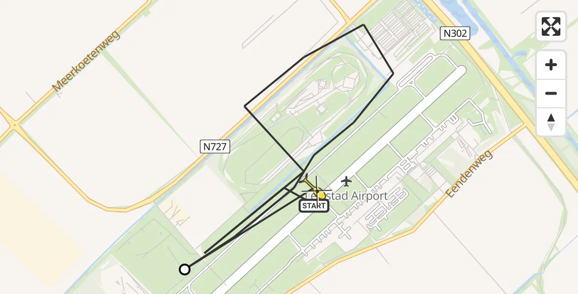 Vluchtroute Traumahelikopter van Lelystad Airport naar Lelystad Airport