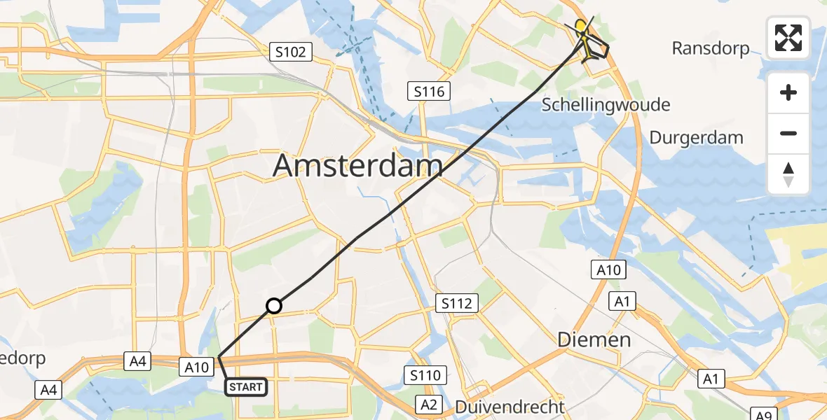 Routekaart van de vlucht: Lifeliner 1 naar Amsterdam