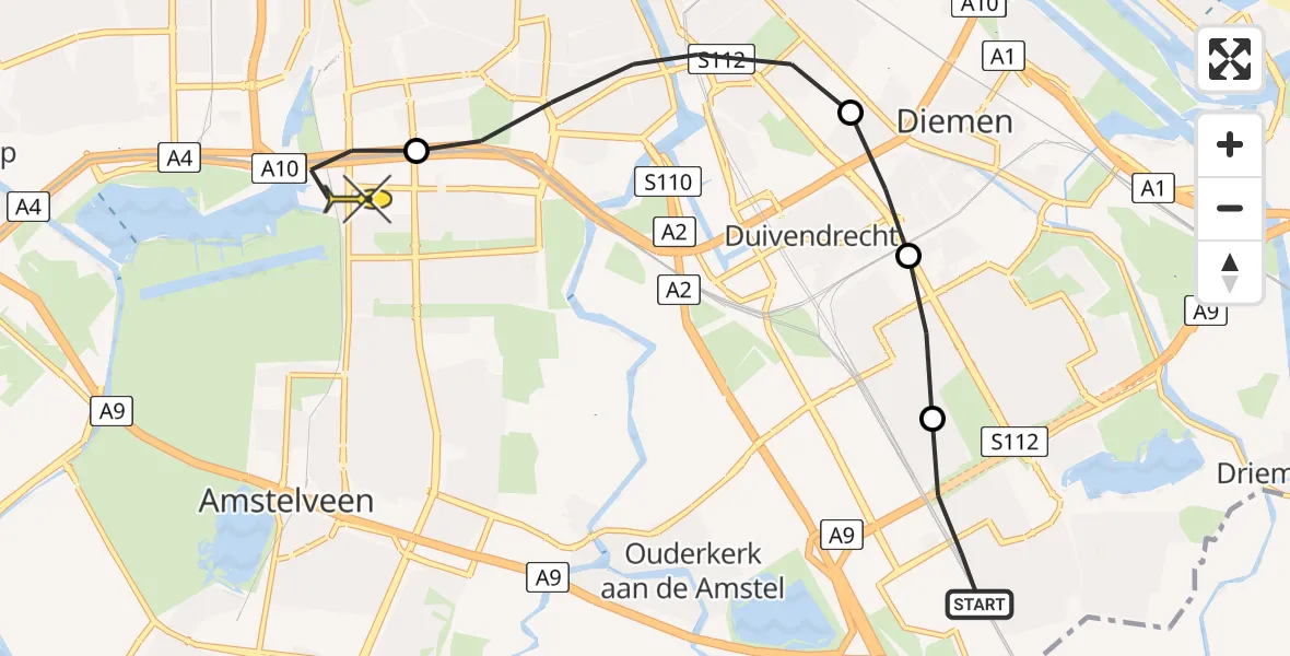 Routekaart van de vlucht: Lifeliner 1 naar VU Medisch Centrum Amsterdam